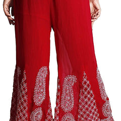Chikankari Flared Free Size Chiffon Sharara With Lining Attached Inside