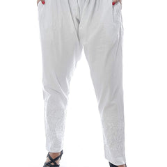 Chikankari Machine-Embroidered Lycra Stretchable Pant With Both Side Pockets/machine pant