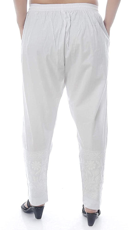 Chikankari Machine-Embroidered Lycra Stretchable Pant With Both Side Pockets/machine pant