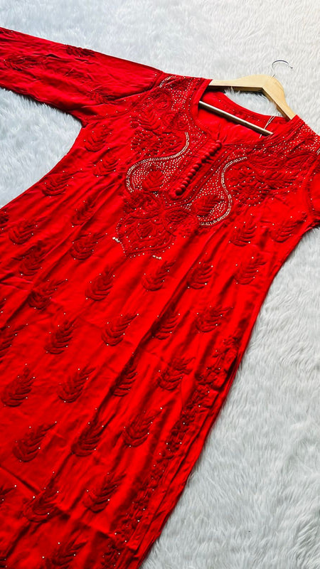 MUSLIN KURTI WITH HEAVY MUKESH WORK