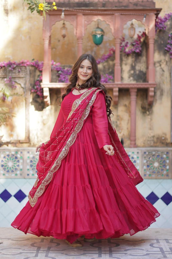 Flair Georgette Gown With Embroidered Dupatta