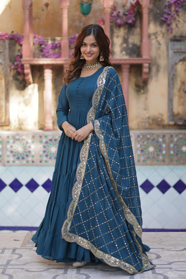 Flair Georgette Gown With Embroidered Dupatta