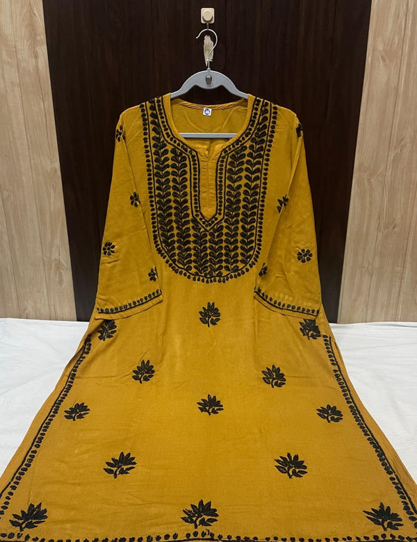 RAYON KURTI WITH BLACK THREADWORK