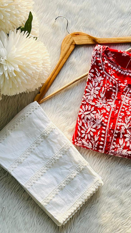Printed hand-embroidered malmal Kurti with Lycra pant /Malmal fussion set