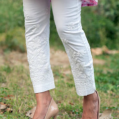 Printed hand-embroidered malmal Kurti with Lycra pant /Malmal fussion set