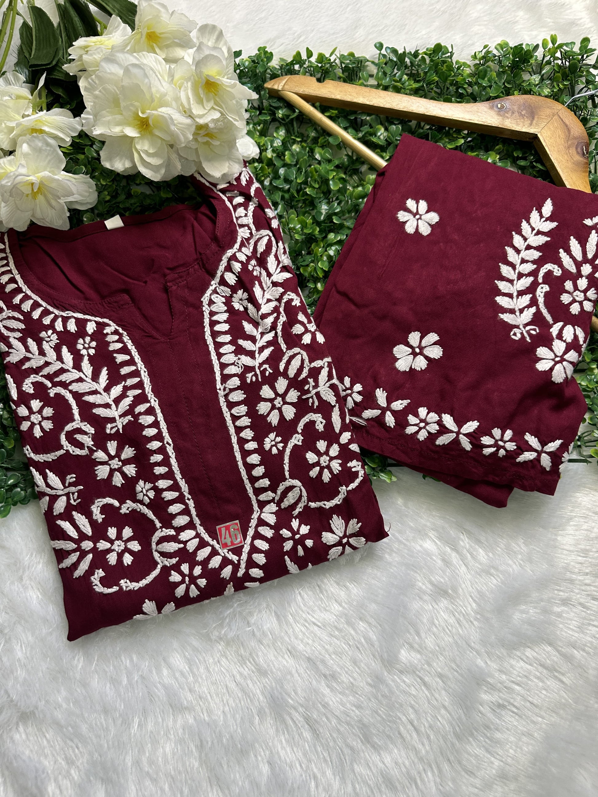 RAYON SET WITH WHITE EMBROIDERY WITH FREE GIFT  💝 INSIDE