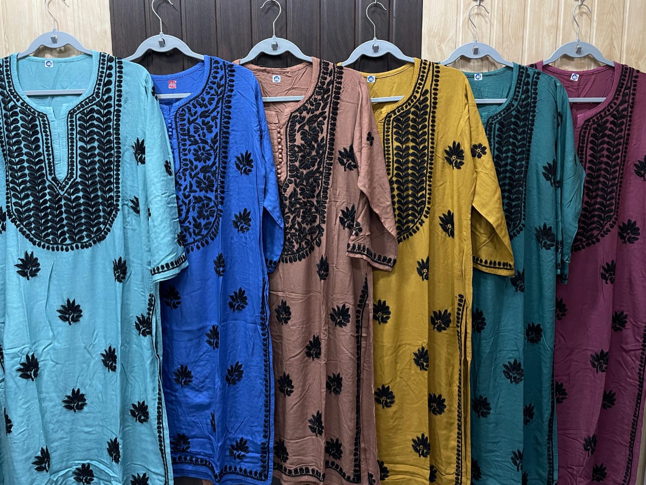 RAYON KURTI WITH BLACK THREADWORK