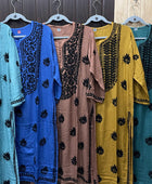 RAYON KURTI WITH BLACK THREADWORK