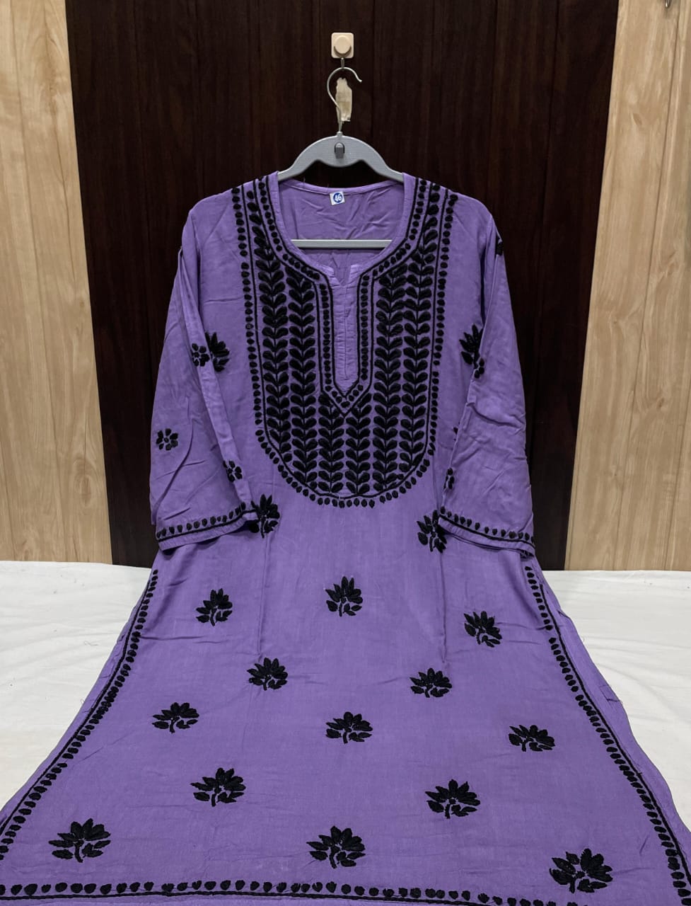 RAYON KURTI WITH BLACK THREADWORK