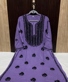 RAYON KURTI WITH BLACK THREADWORK