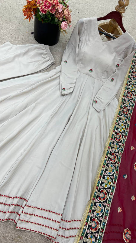 Exclusive Trending Designer Gown with Heavy sequence embroidery Dupatta 👗