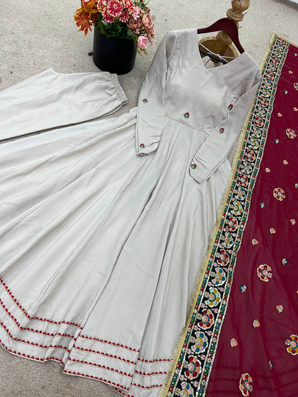 Exclusive Trending Designer Gown with Heavy sequence embroidery Dupatta 👗