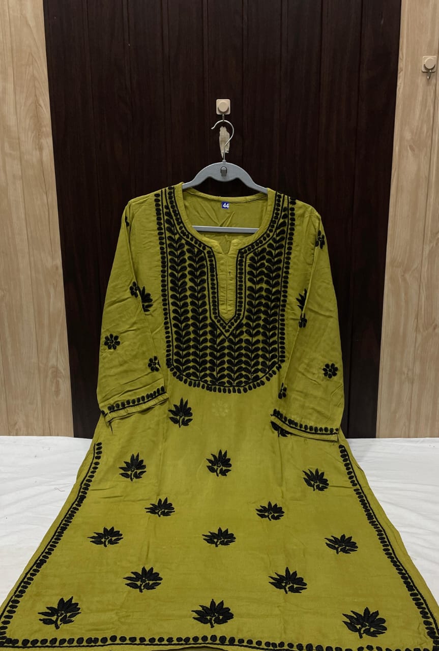 RAYON KURTI WITH BLACK THREADWORK