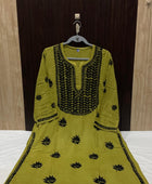 RAYON KURTI WITH BLACK THREADWORK