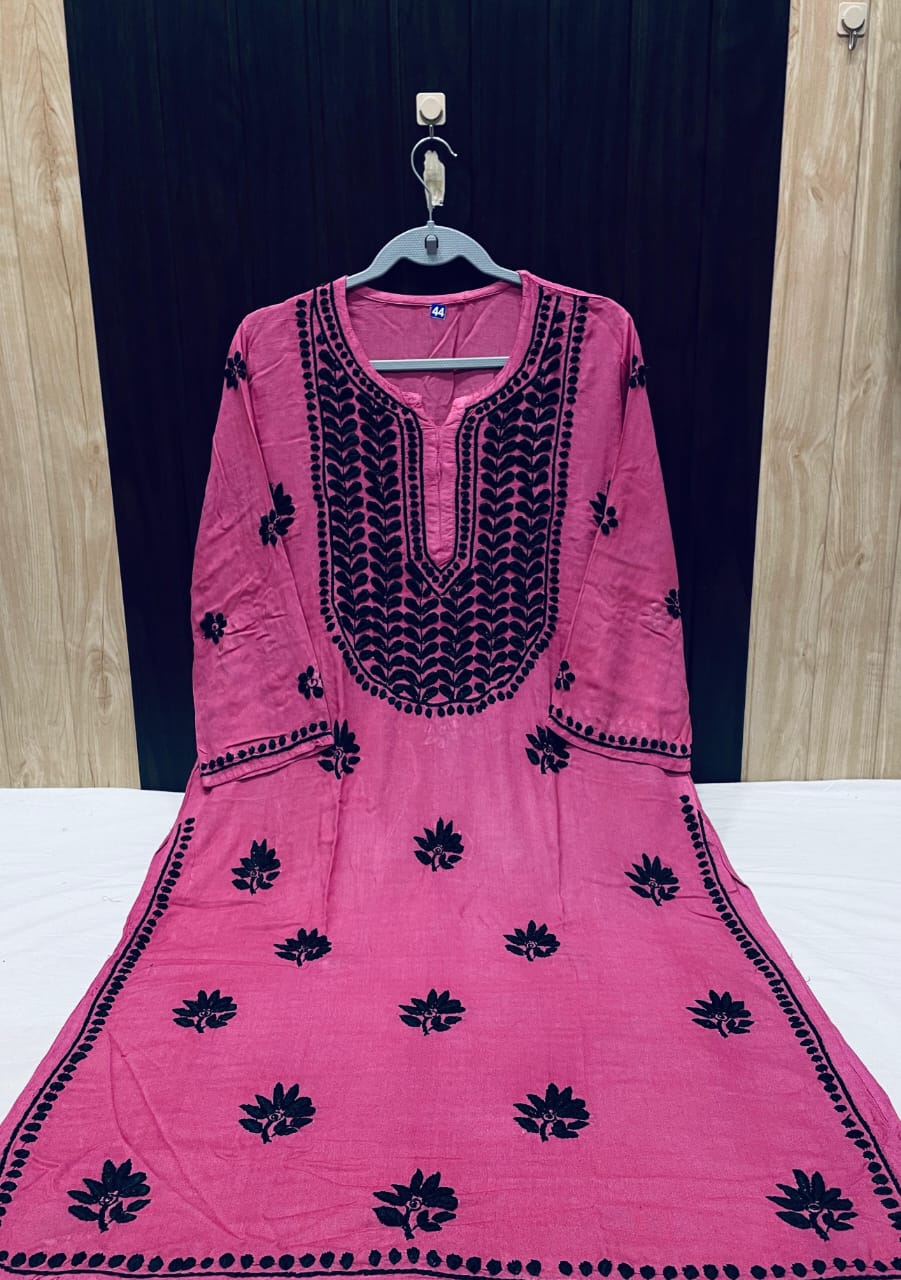 RAYON KURTI WITH BLACK THREADWORK