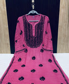 RAYON KURTI WITH BLACK THREADWORK