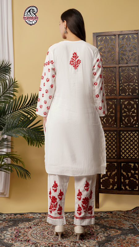 CHANDERI CO-ORD SET WITH  COLOUR THREAD WITH FREE GIFT 💝  INSIDE
