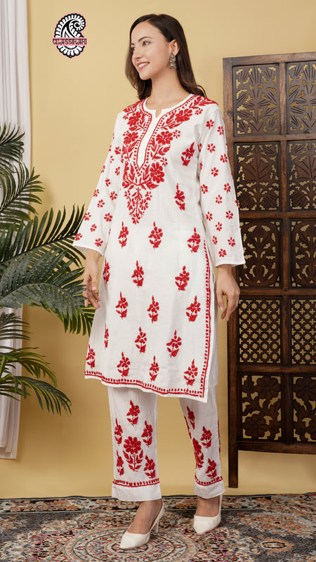 CHANDERI CO-ORD SET WITH  COLOUR THREAD WITH FREE GIFT 💝  INSIDE