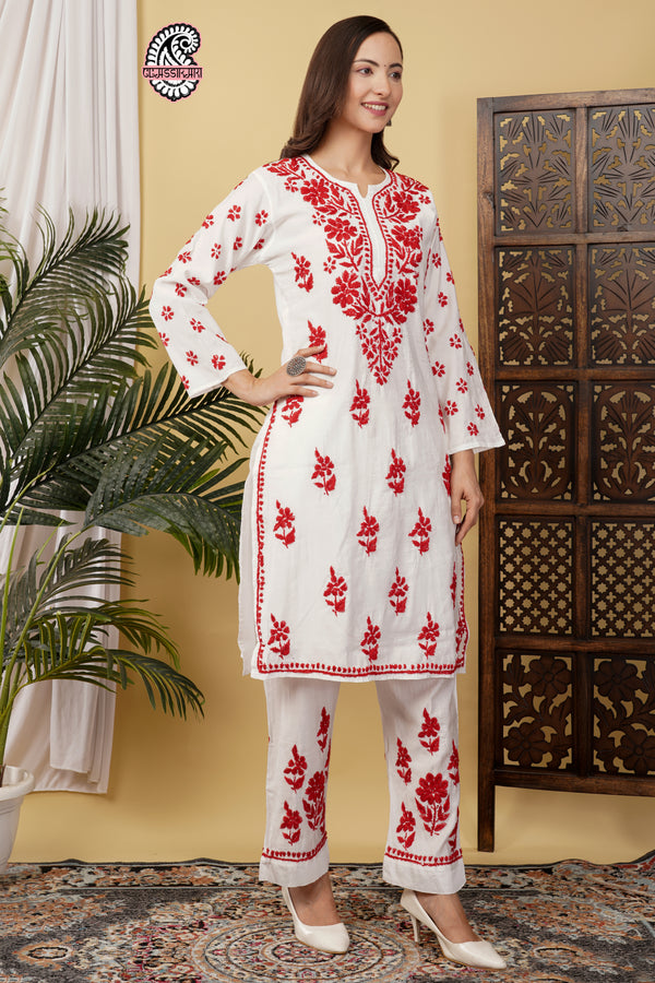 CHANDERI CO-ORD SET WITH  COLOUR THREAD WITH FREE GIFT 💝  INSIDE