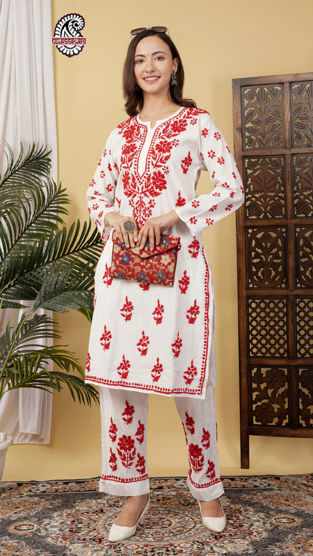CHANDERI CO-ORD SET WITH  COLOUR THREAD WITH FREE GIFT 💝  INSIDE