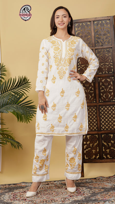 CHANDERI CO-ORD SET WITH  COLOUR THREAD WITH FREE GIFT 💝  INSIDE