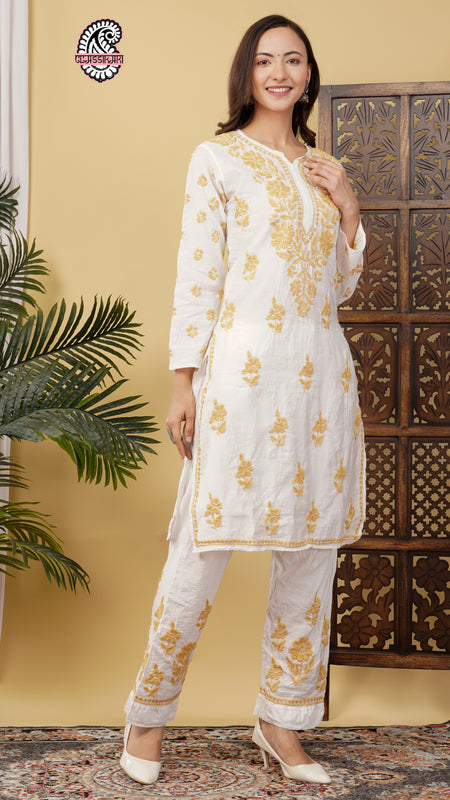 CHANDERI CO-ORD SET WITH  COLOUR THREAD WITH FREE GIFT 💝  INSIDE
