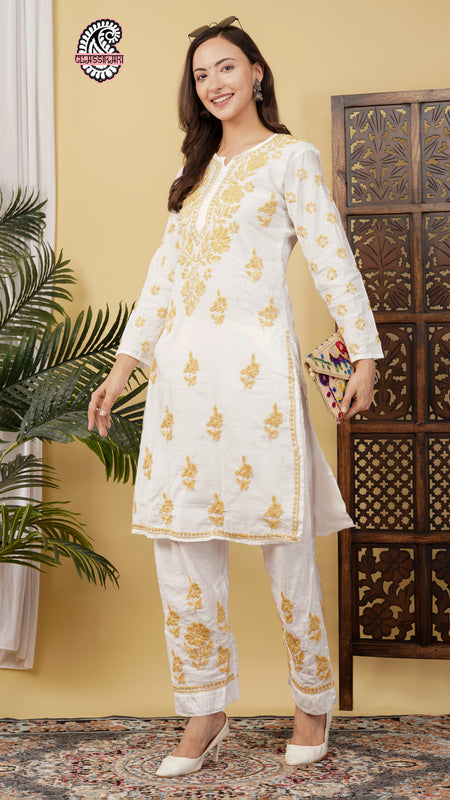 CHANDERI CO-ORD SET WITH  COLOUR THREAD WITH FREE GIFT 💝  INSIDE