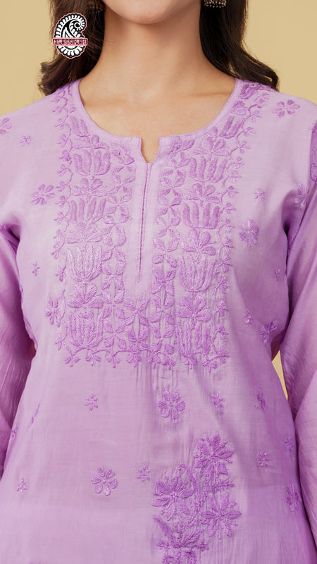 CHANDERI KURTI WITH HEAVY WORK WITH FREE GIFT 💝  INSIDE