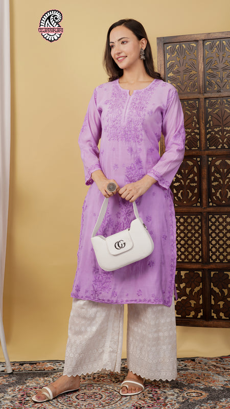 CHANDERI KURTI WITH HEAVY WORK WITH FREE GIFT 💝  INSIDE