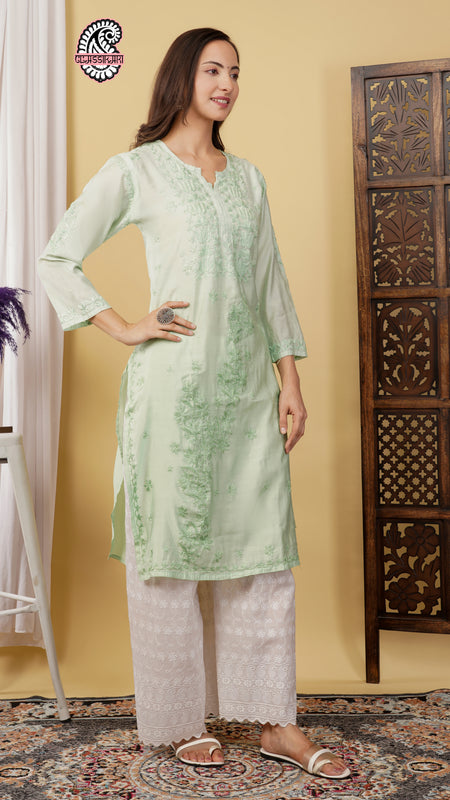 CHANDERI KURTI WITH HEAVY WORK WITH FREE GIFT 💝  INSIDE