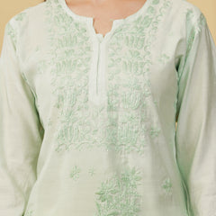 CHANDERI KURTI WITH HEAVY WORK WITH FREE GIFT 💝  INSIDE