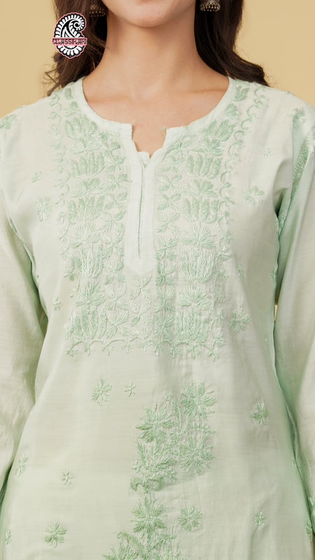 CHANDERI KURTI WITH HEAVY WORK WITH FREE GIFT 💝  INSIDE