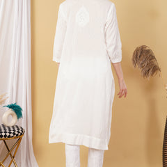 White Dobby cotton Embroidery Chikankari Full  Co-ord set