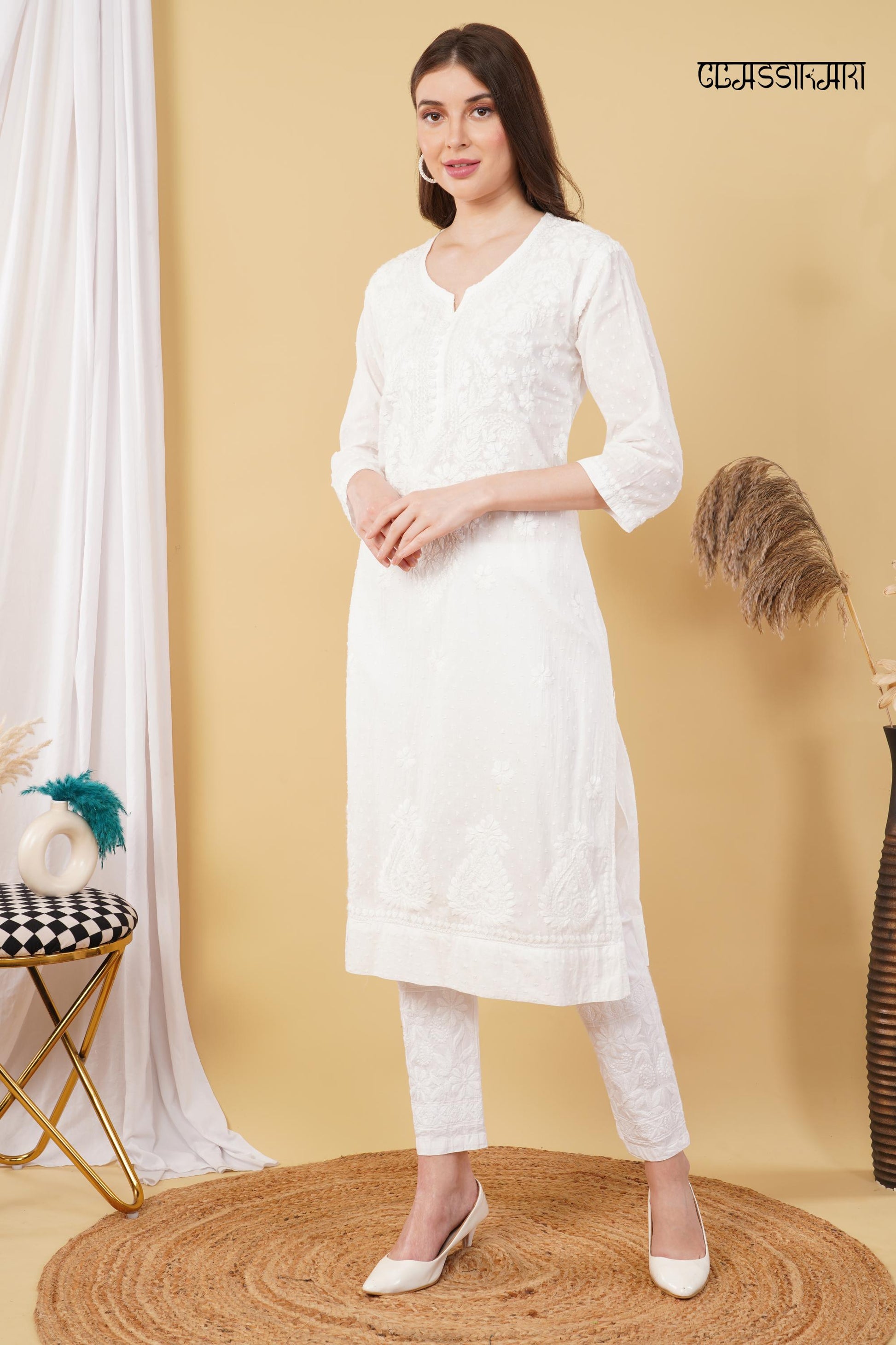 Dobby cotton Embroidery Chikankari Full Set