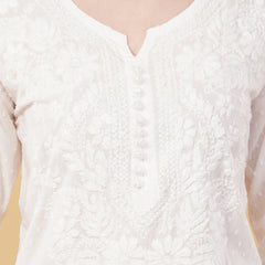 White Dobby cotton Embroidery Chikankari Full  Co-ord set