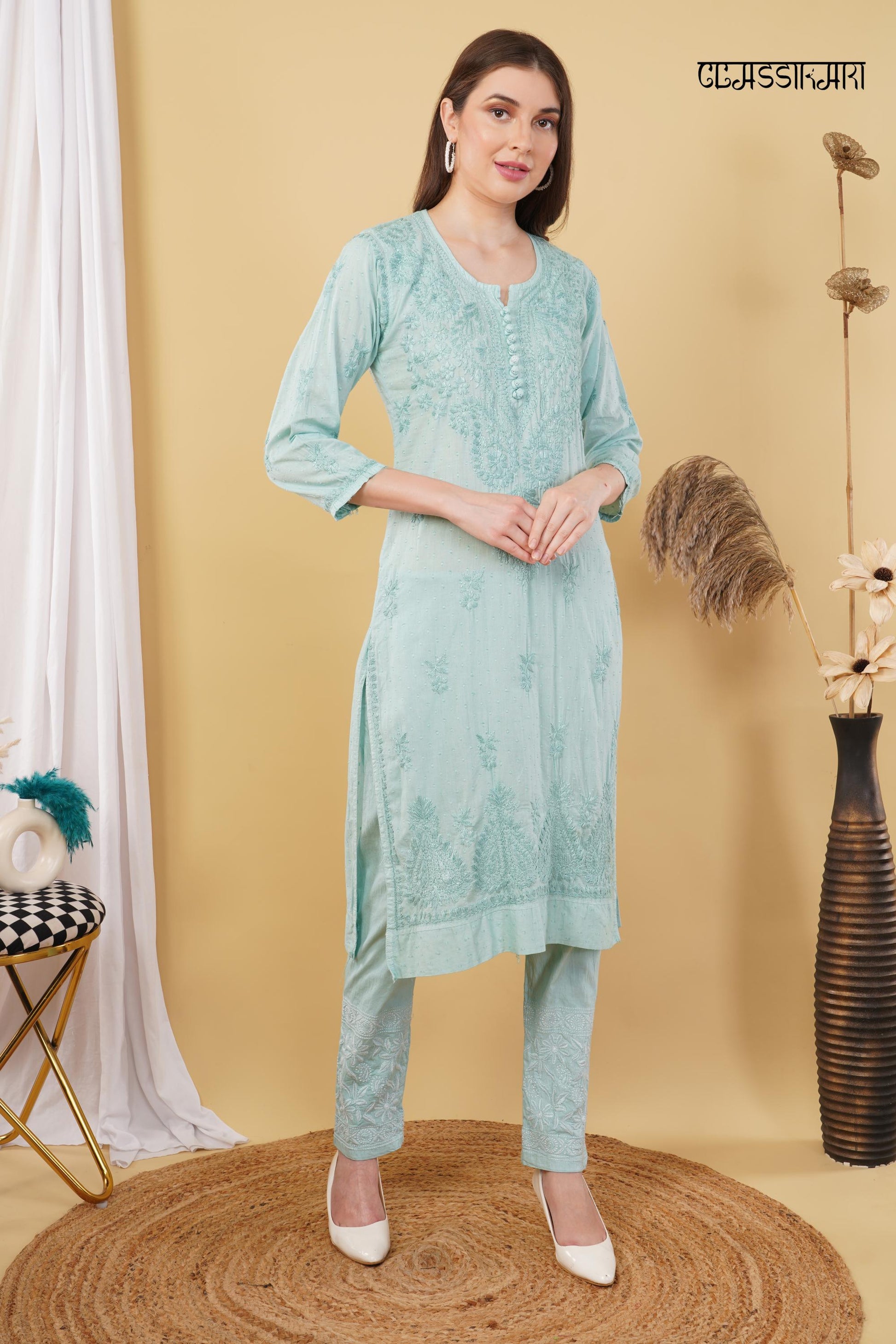 Dobby cotton Embroidery Chikankari Full Set