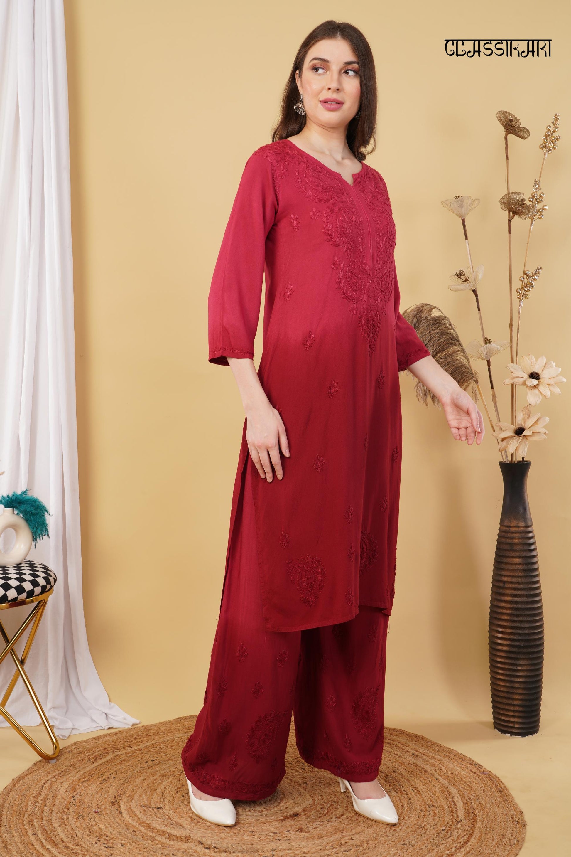 Most Comfortabe Rayon Ombrae Hand Embroidered Full Suit