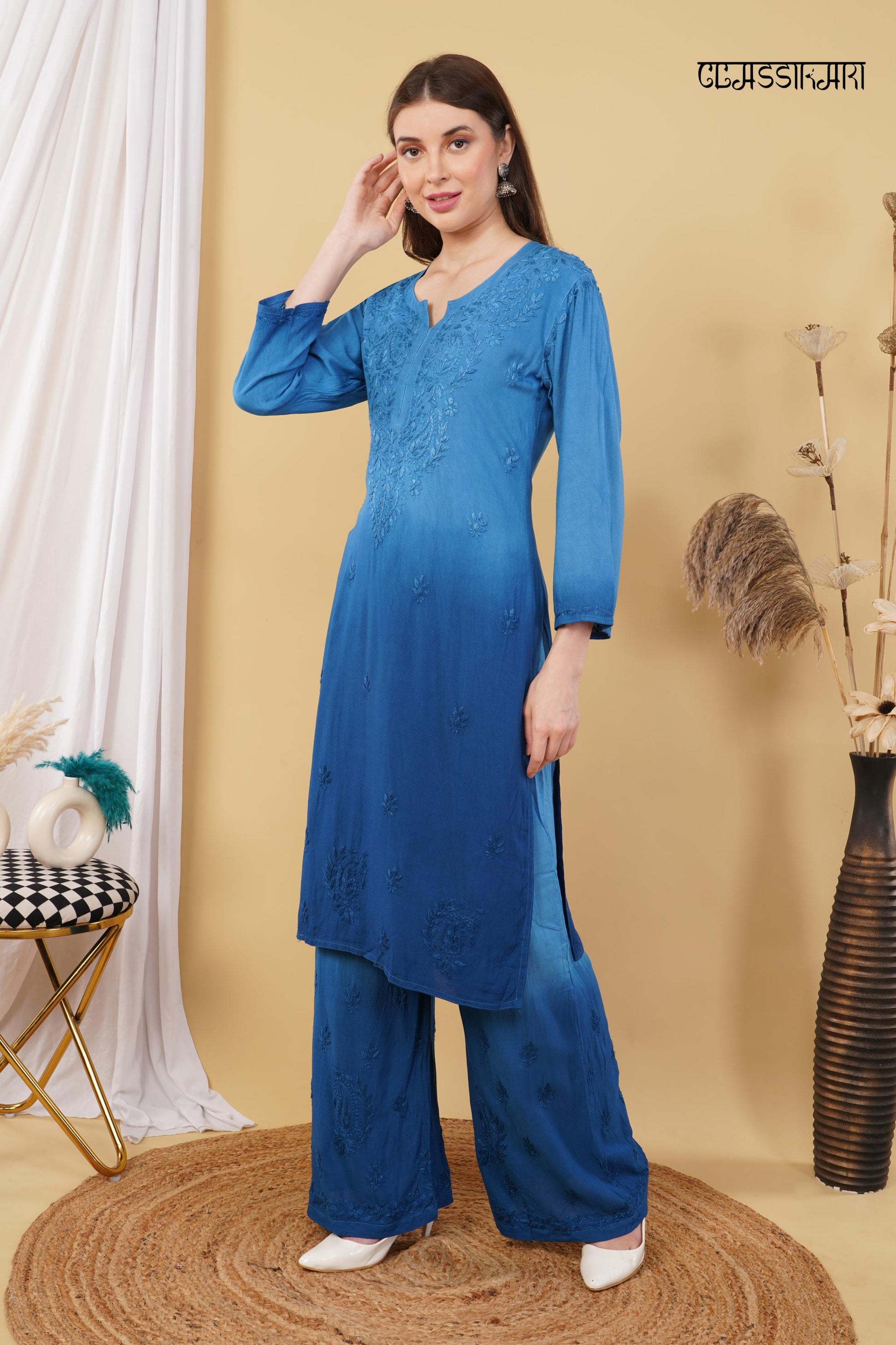 Most Comfortabe Rayon Ombrae Hand Embroidered Full Suit