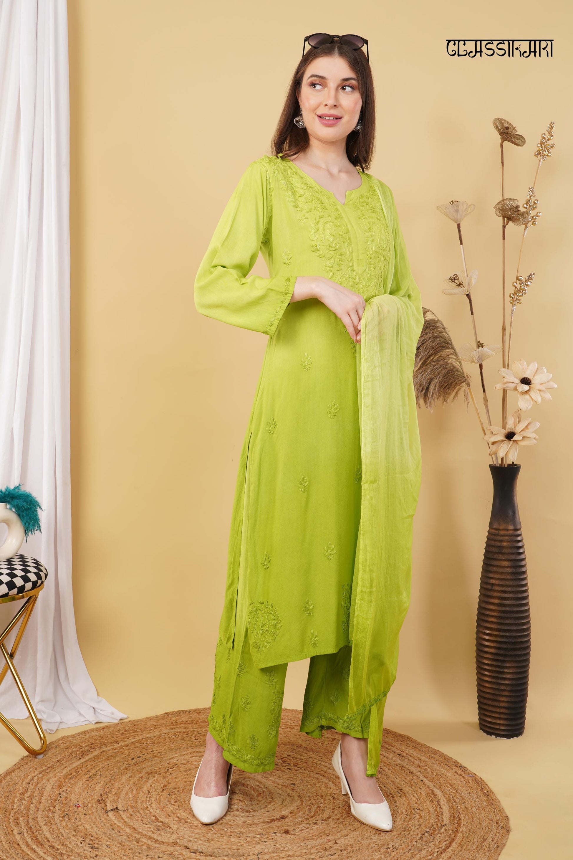 Most Comfortabe Rayon Ombrae Hand Embroidered Full Suit