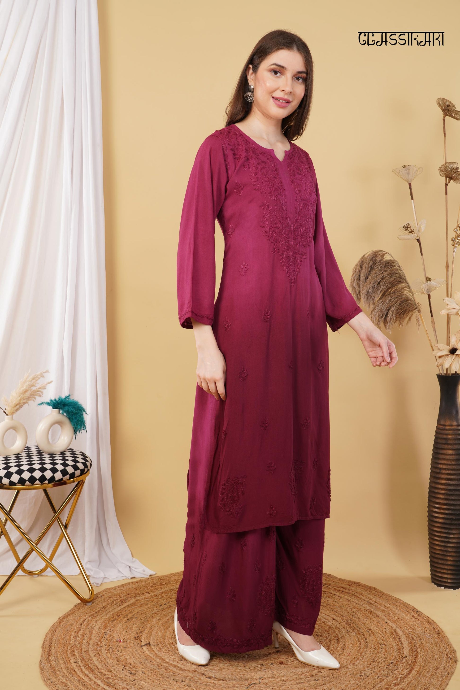 Most Comfortabe Rayon Ombrae Hand Embroidered Full Suit