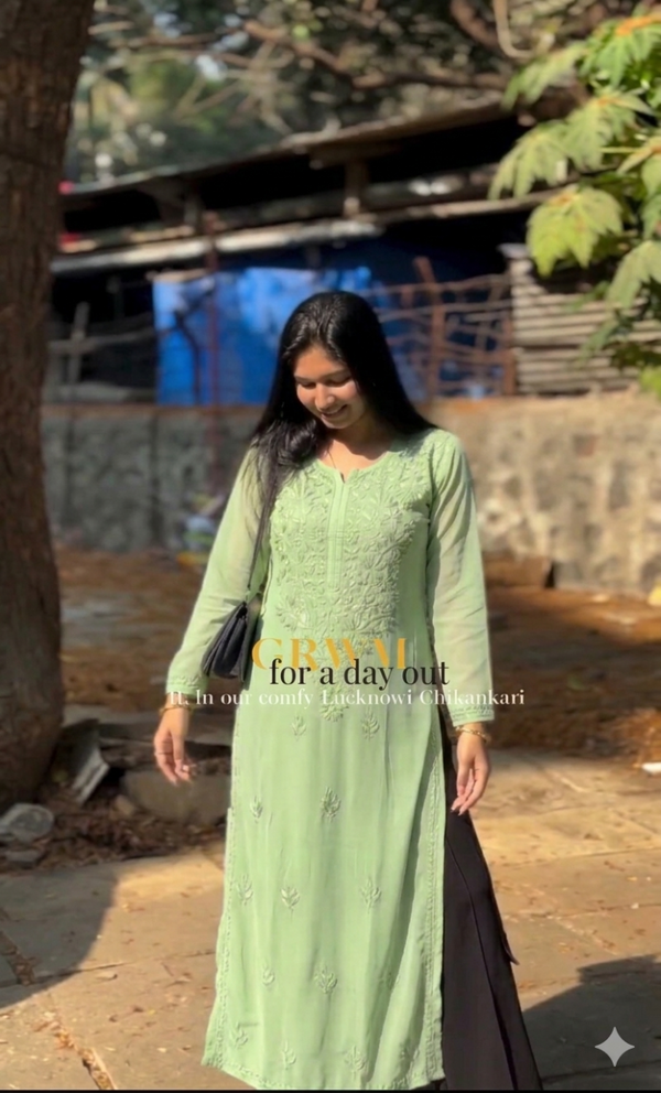 NOOR CHIKANKARI KURTI YELLOW