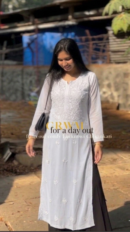 WHITE NOOR CHIKANKARI KURTI