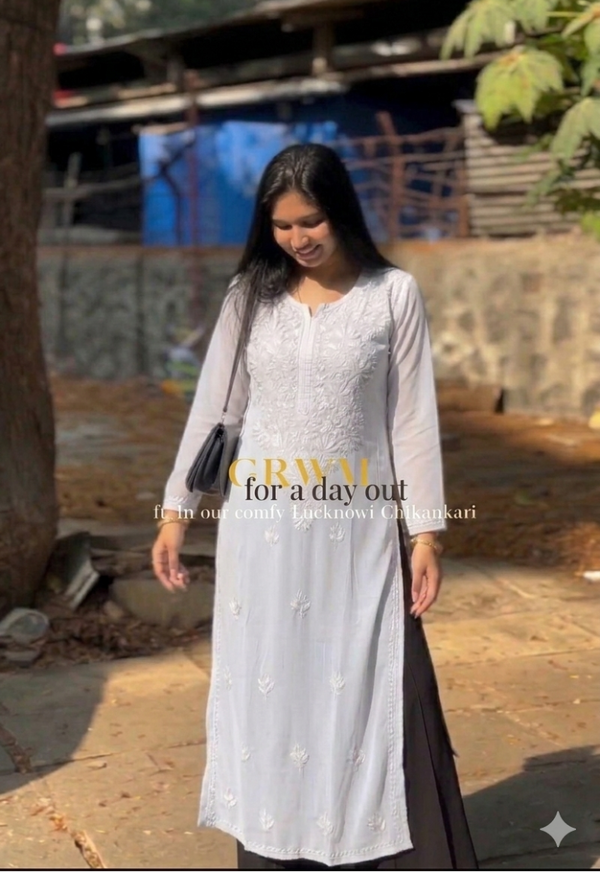 WHITE NOOR CHIKANKARI KURTI