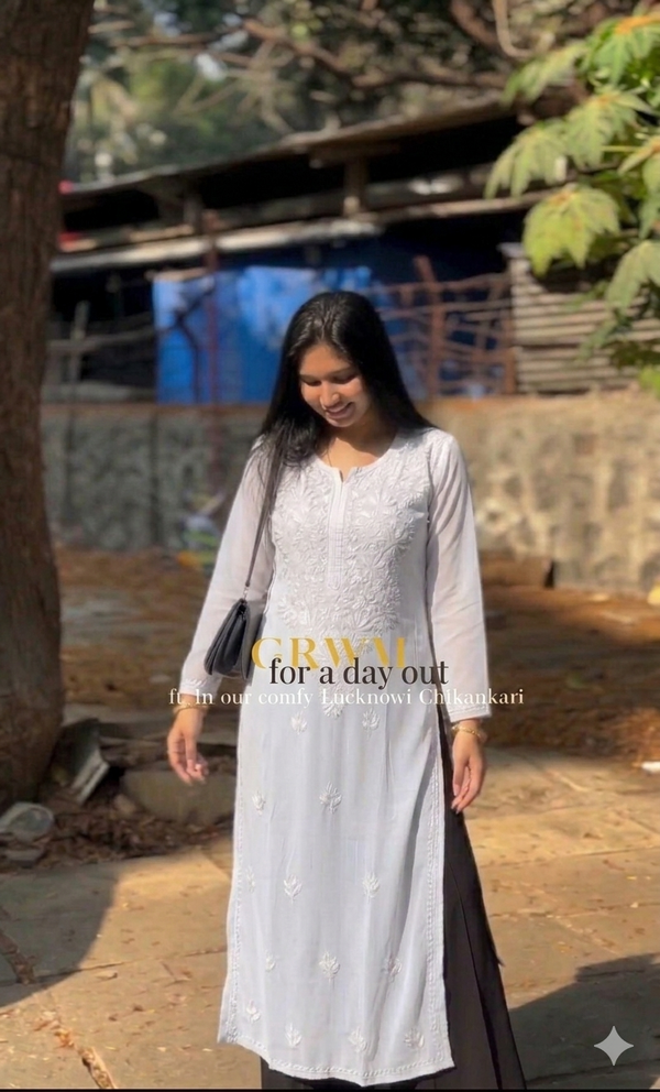 WHITE NOOR CHIKANKARI KURTI