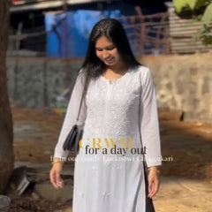 WHITE NOOR CHIKANKARI KURTI