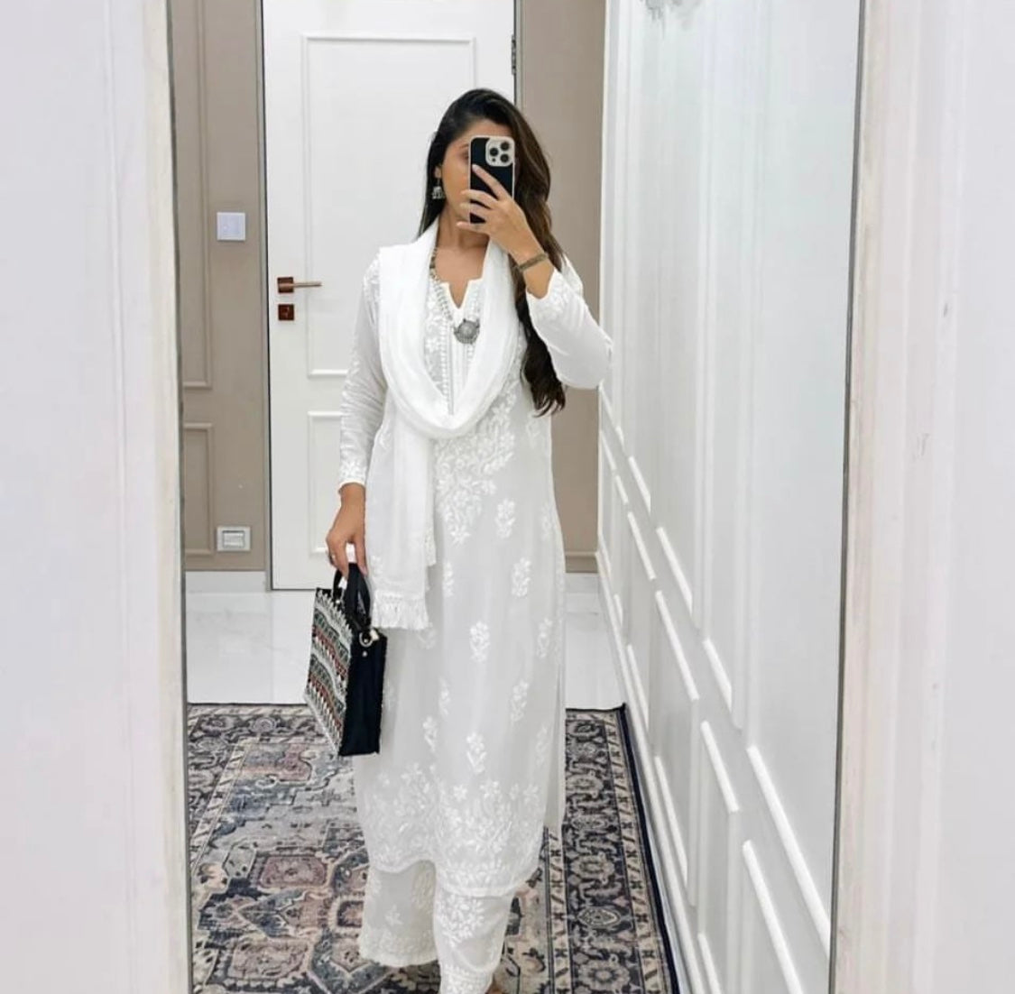 White modal embroidery full set ethenic wear