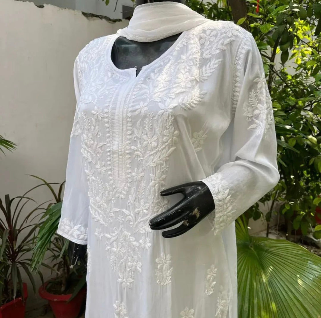 White modal embroidery full set ethenic wear