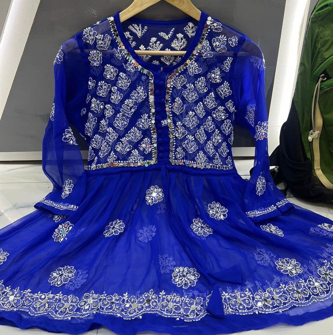 SHORT MIROR KURTI WITH SHARARA AND DUPATTA / SHORT KURTI SET