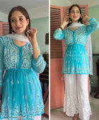 SHORT MIROR KURTI WITH SHARARA AND DUPATTA / SHORT KURTI SET