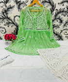 SHORT MIROR KURTI WITH SHARARA AND DUPATTA / SHORT KURTI SET